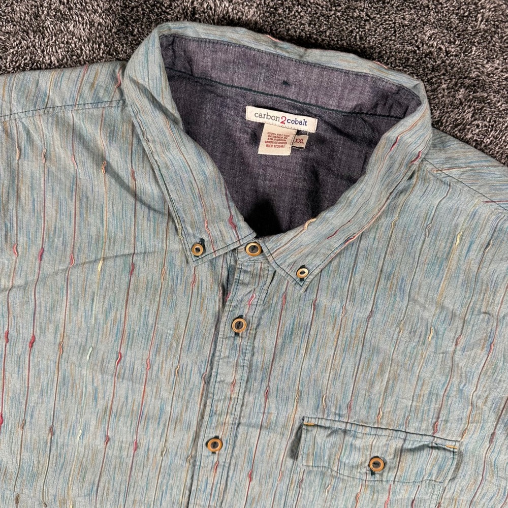 Carbon 2 Cobalt Shirt Mens XXL Blue Slub Embroidered Dash Button Down Textured